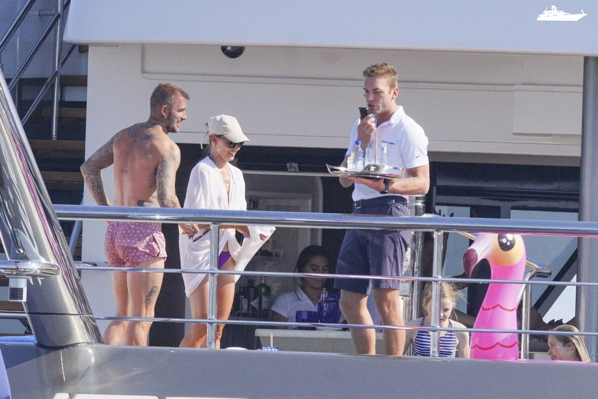 The Beckham family relaxing on a yacht during holidays in St-Tropez. 22 Jul 2022 Pictured: The Beckham family. Photo credit: EliotPress/MEGA TheMegaAgency.com +1 888 505 6342 (Mega Agency TagID: MEGA880456_006.jpg) [Photo via Mega Agency]